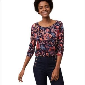 LOFT Hydrangea Bouquet Vintage Soft Tee Long Sleeve Multicolor Paisley Floral